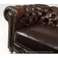 كرسي جلد بني أمريكي لغرفة المعيشة أريكة تشيسترفيلد